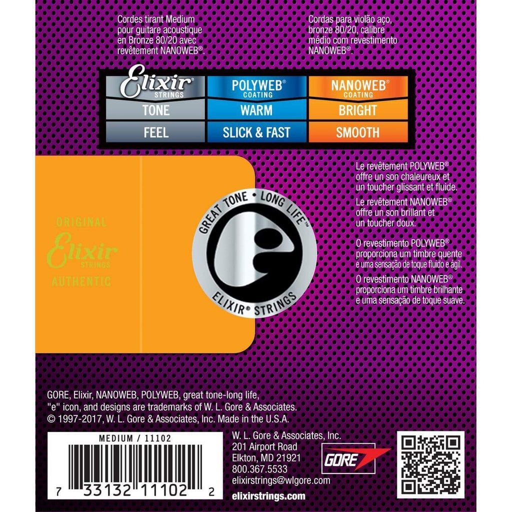 Elixir 11102 80/20 Bronze Nanoweb Acoustic Guitar String Set - Medium 13-56-Elixir-Infinite Music