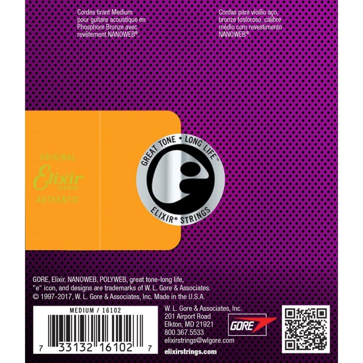 Elixir 16102 Acoustic Guitar Strings Phosphor Bronze Nanoweb Medium 13-56-Elixir-Infinite Music
