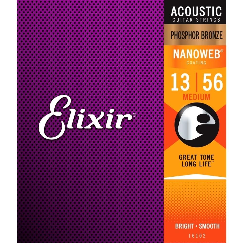 Elixir 16102 Acoustic Guitar Strings Phosphor Bronze Nanoweb Medium 13-56-Elixir-Infinite Music