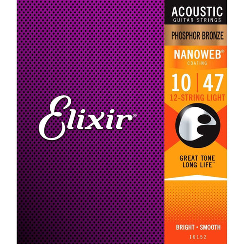 Elixir 16152 Nanoweb Phosphor Bronze 12 String Acoustic Strings Light 10-47-Elixir-Infinite Music