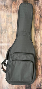 The included black gig bag shown from the front, with its front accessory pocket and carry strap.