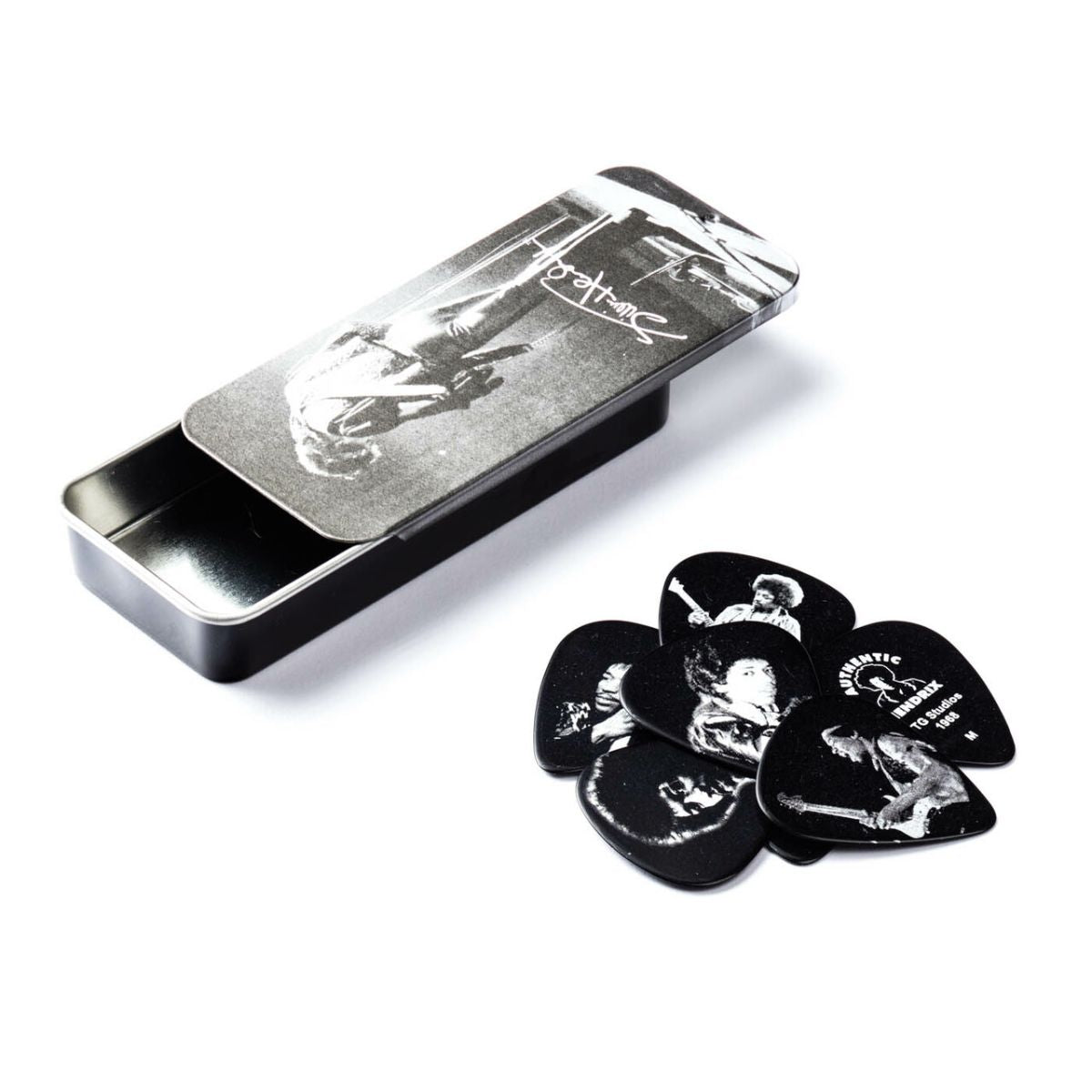 Jimi Hendrix Silver Portrait Series Guitar Pick Tin - (12)-Dunlop-Infinite Music
