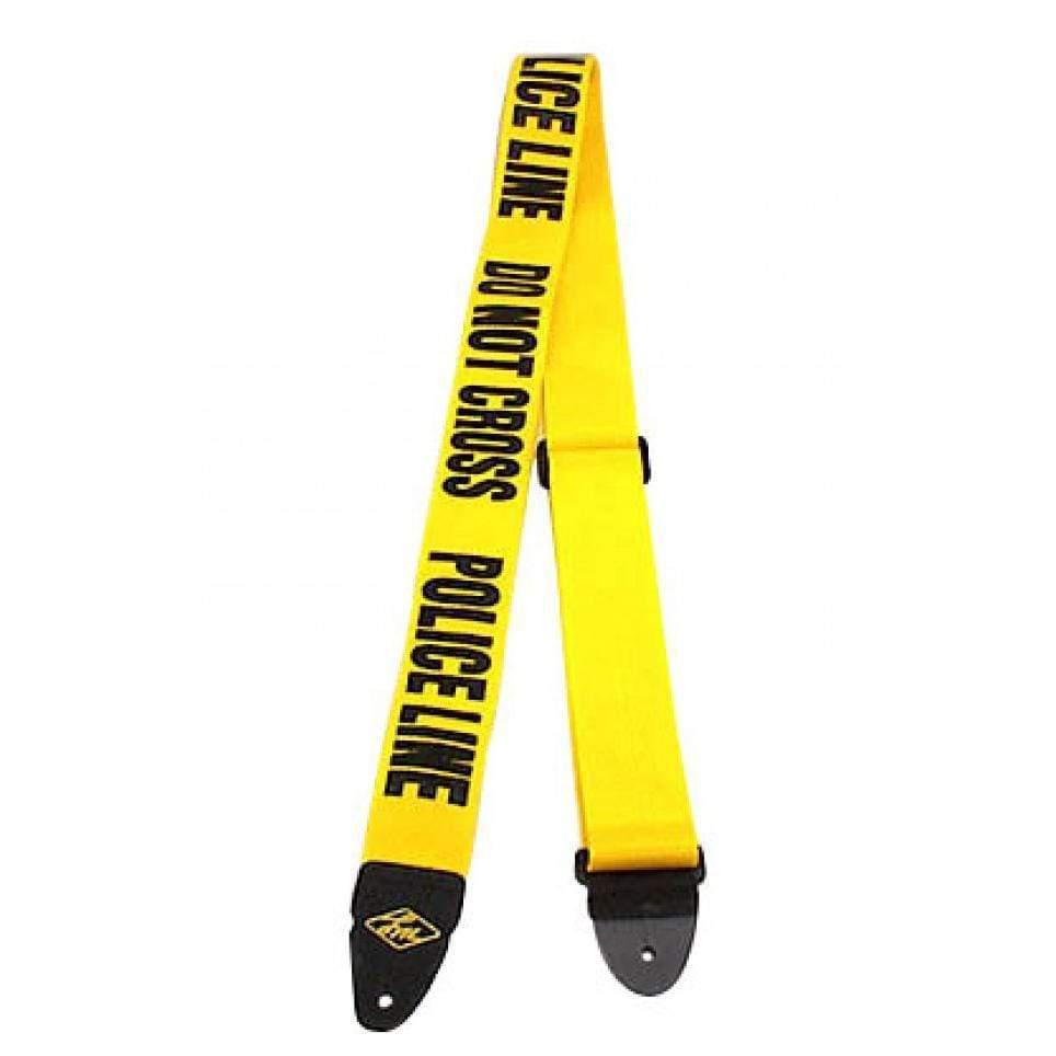 LM Poly Seat Belt Type Guitar Strap - Yellow with Do Not Cross Police Line-LM-Infinite Music