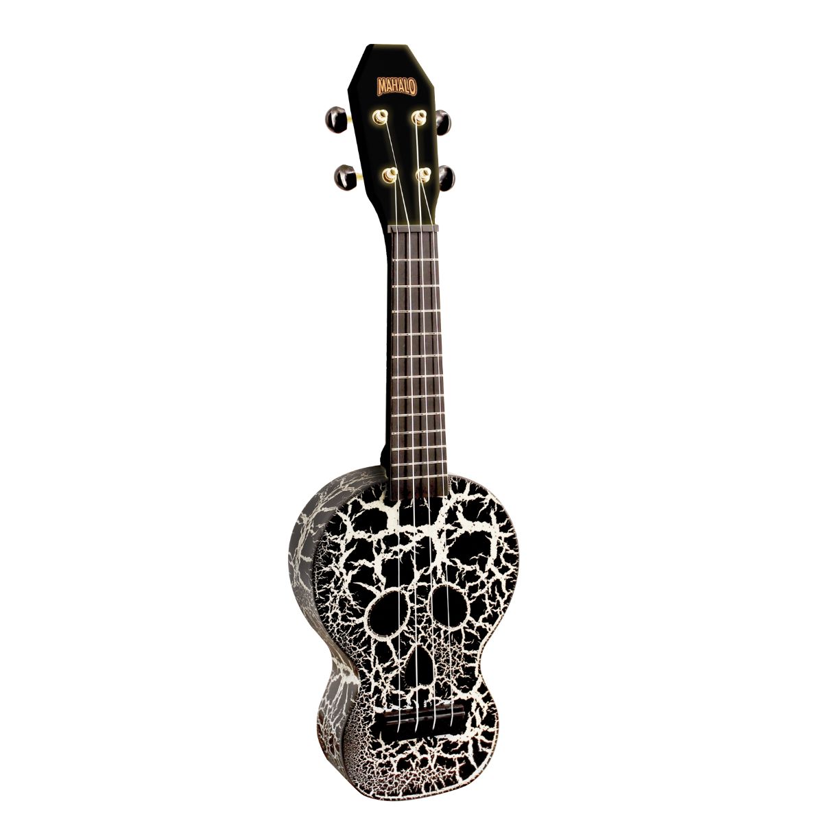 Mahalo Creative Series Skull Shaped Soprano Ukulele - Black and White Crackle-Mahalo-Infinite Music