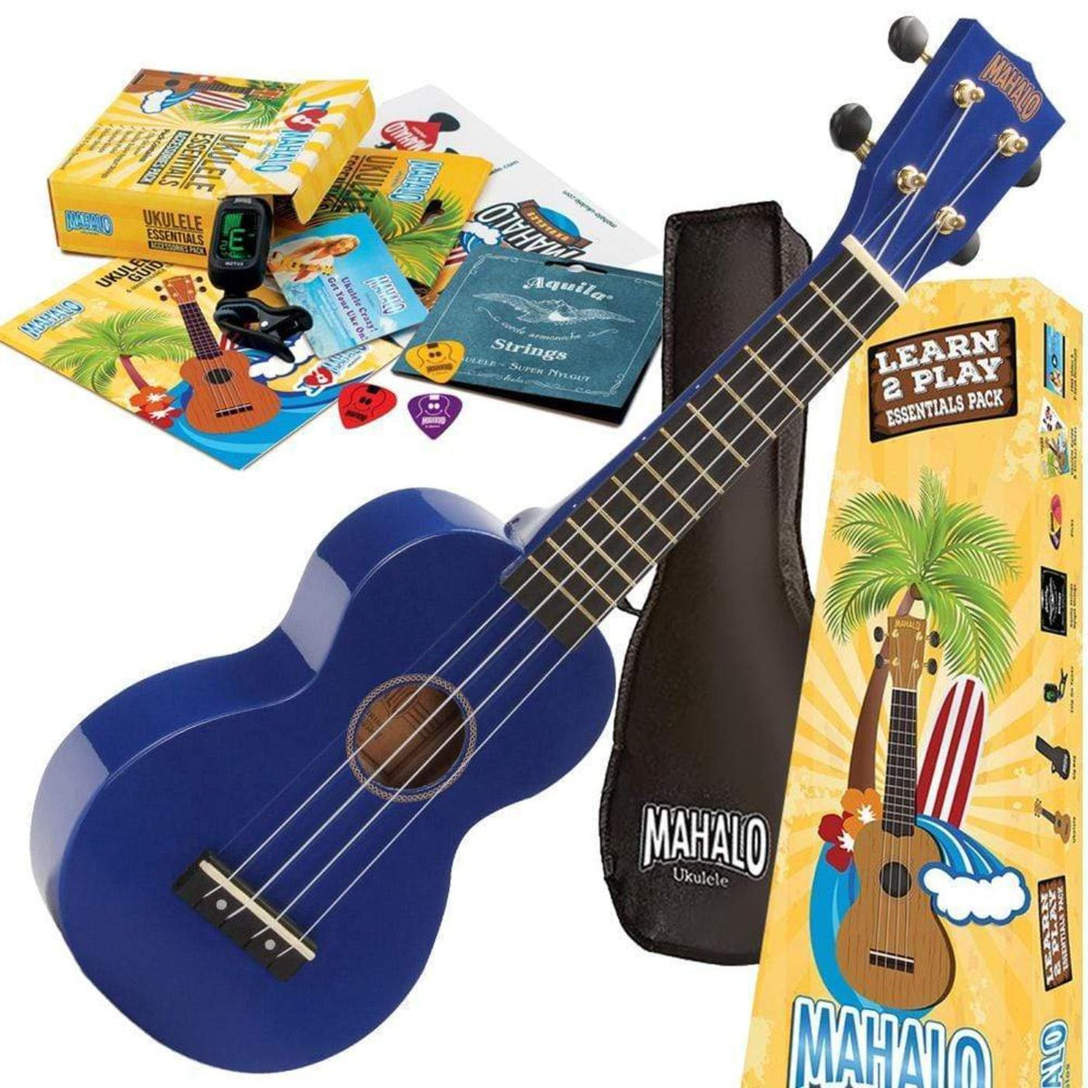 Mahalo Rainbow Series Blue Soprano Ukulele with Learn 2 Play Essentials Pack-Mahalo-Infinite Music