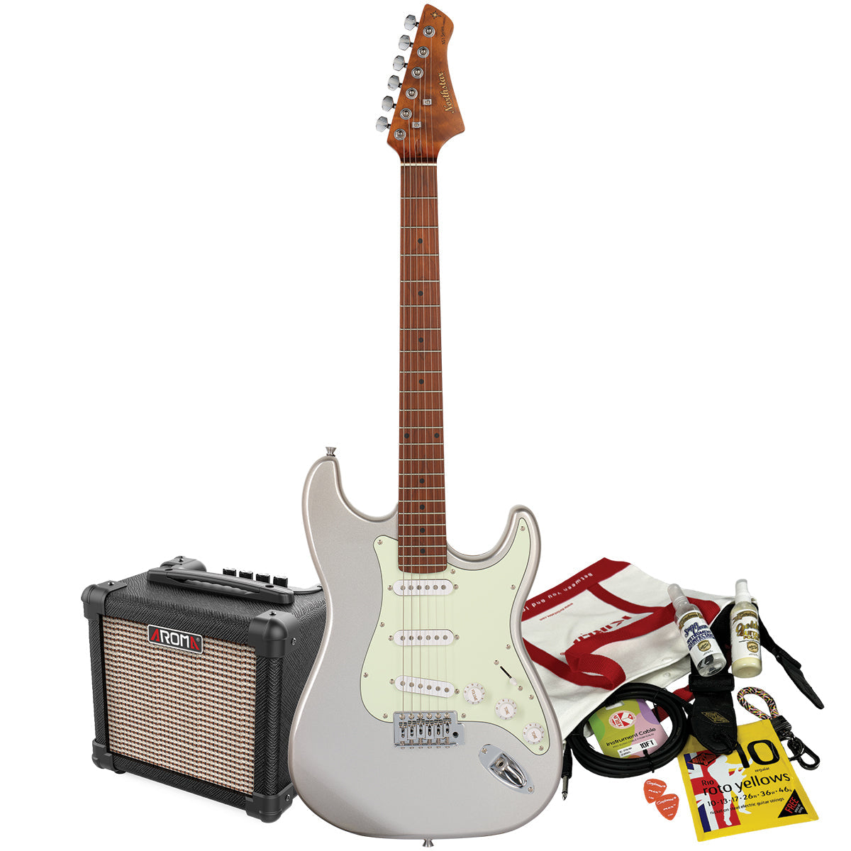Northstar S-Style Electric Guitar Inca Silver with Aroma 10W Amp & Accessory Pack [NS1-IS-PACK]-Northstar-Infinite Music