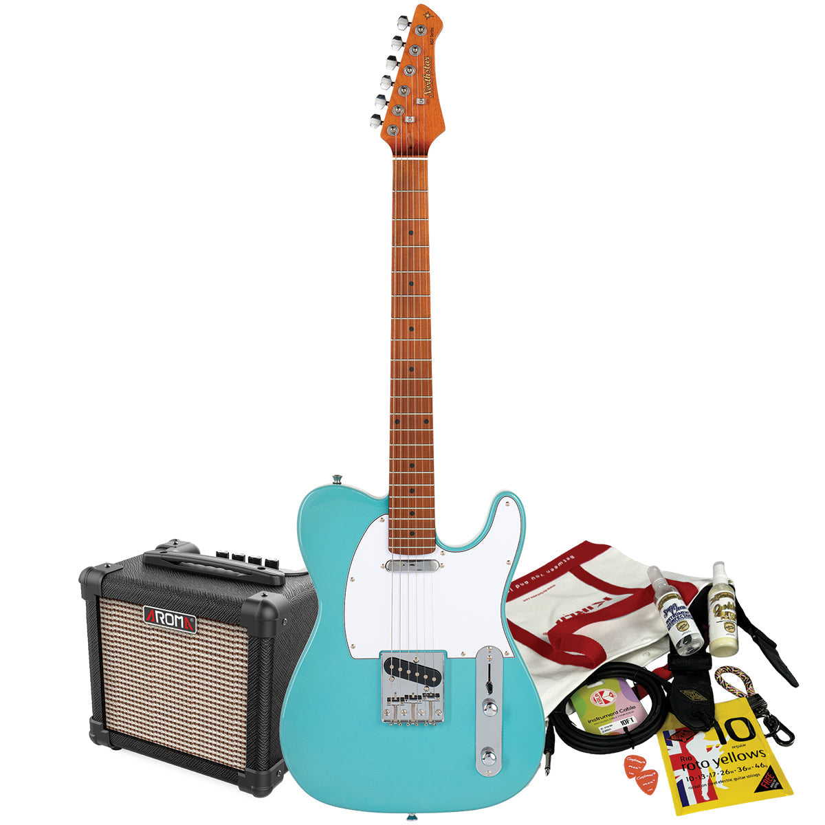 Northstar T-Style Electric Guitar Cadillac Blue with Aroma 10W Amp & Accessory Pack [NS2-CB-PACK]-Northstar-Infinite Music