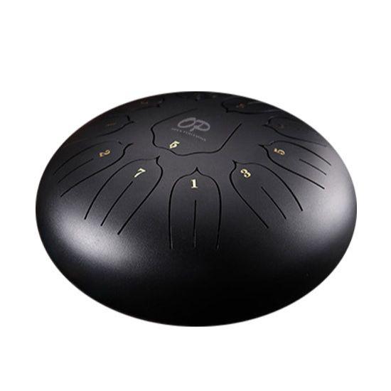 Opus Percussion 10" Metal 11-Note Lotus Carves Style Tongue Drum - Black-Opus Percussion-Infinite Music
