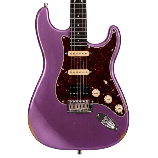 Patina Guitars PS-7 HSS Electric Guitar - Paulownia body Relic- Roasted maple neck- RW fretboard- 22 Stainless frets- Locking tuners - Purple Metallic