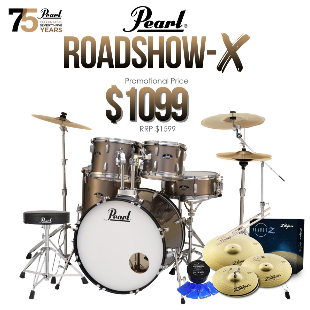 Pearl Roadshow-X Fusion Plus 5 Pce Drum Kit Package - Bronze Metallic-Pearl-Infinite Music