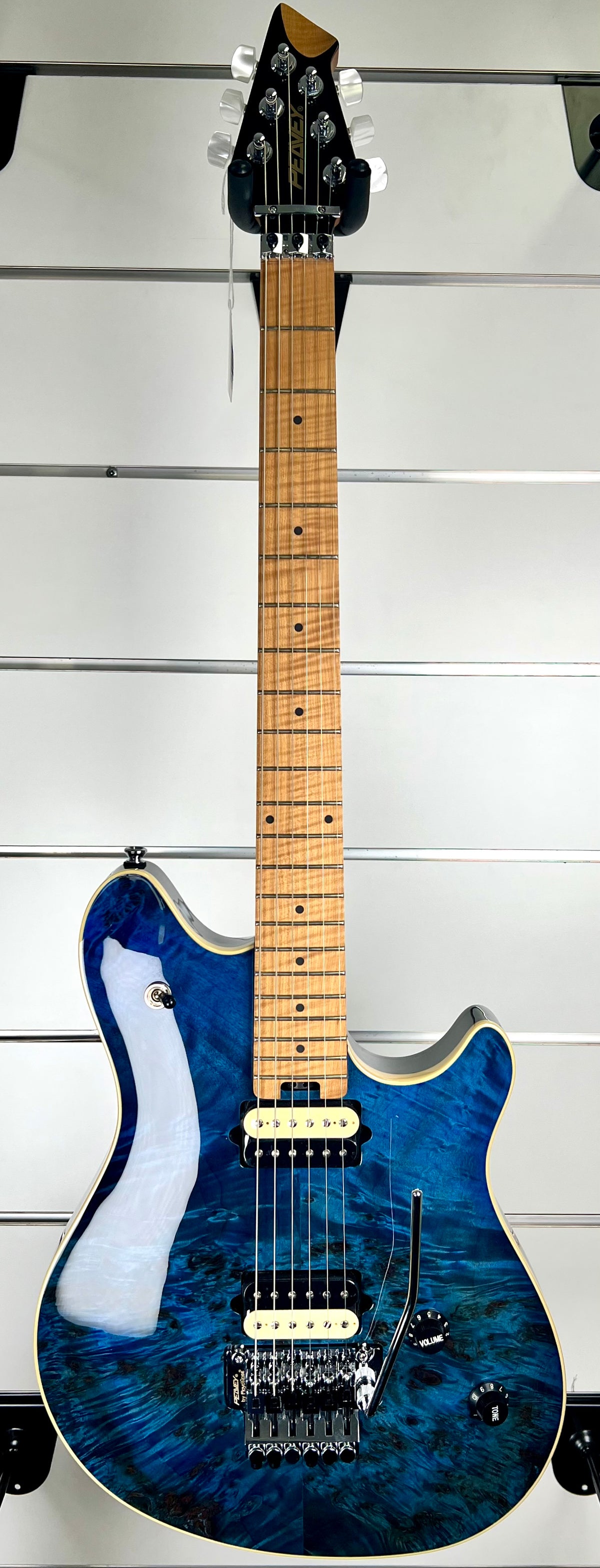Peavey HP 2® Poplar Burl Transparent Blue Electric Guitar w/ Deluxe Hard Case (HP2 HP-2)-Peavey-Infinite Music