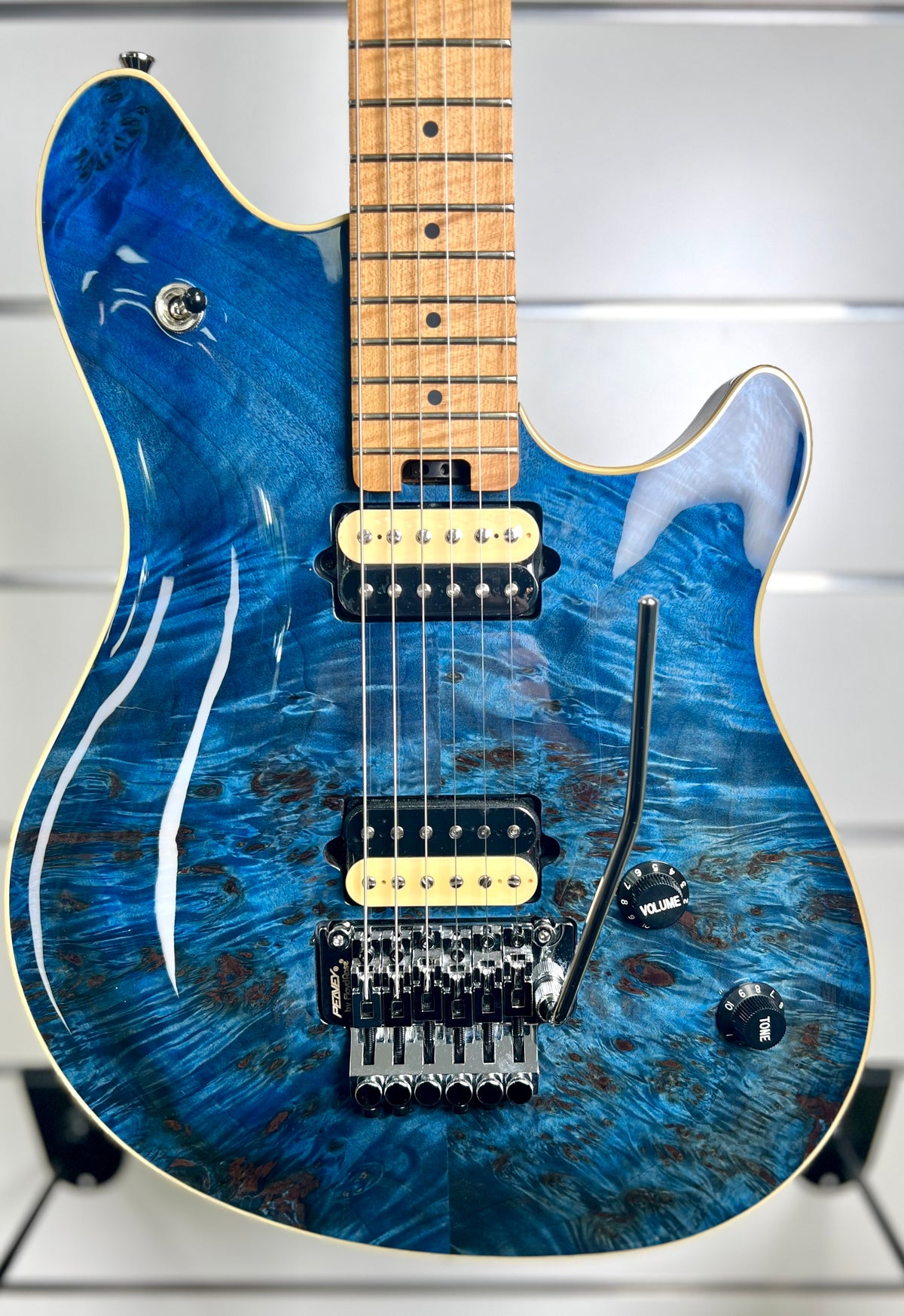 Peavey HP 2® Poplar Burl Transparent Blue Electric Guitar w/ Deluxe Hard Case (HP2 HP-2)-Peavey-Infinite Music