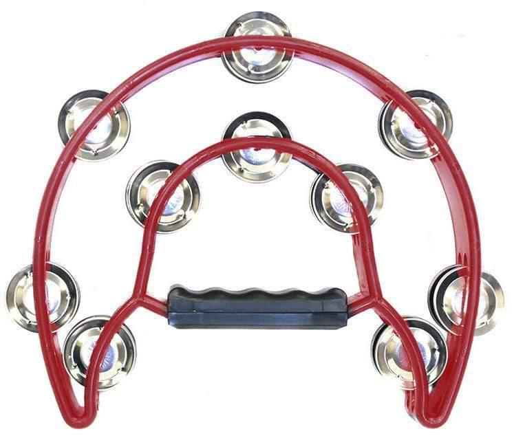 Percussion Plus Half Moon Red Tambourine With 10-Double Rows of Jingles-Percussion Plus-Infinite Music