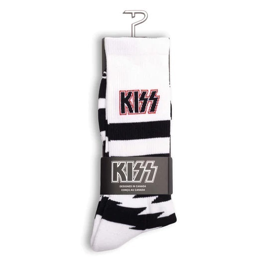 Perris Licensed KISS "Lightning Stripes" Large Crew Socks in White-Perris-Infinite Music