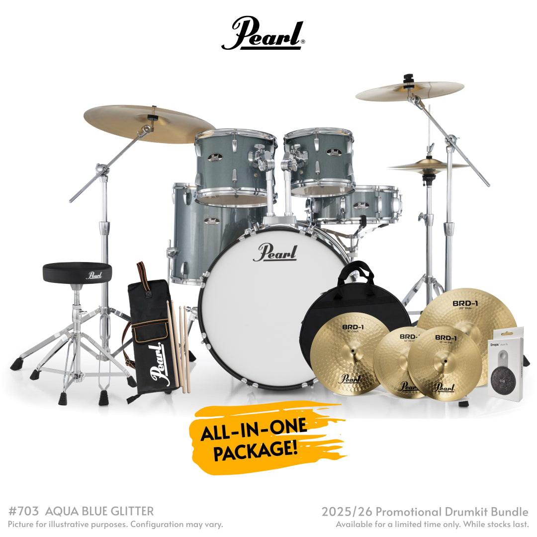 Pearl Roadshow Plus 5Piece Drum Kit with Hardware, Throne & Pearl Cymbal Pack etc. - Aqua Blue Glitter
