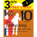 Rotosound Jumbo King Acoustic Guitar Strings Phosphor Bronze Value 3-Pack 10's + Free Strap [RJK1031]-Rotosound-Infinite Music