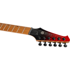 Close-up of the Spira Guitars S-450 headstock showing the 'Spira Guitars' logo, black locking tuners and maple neck.