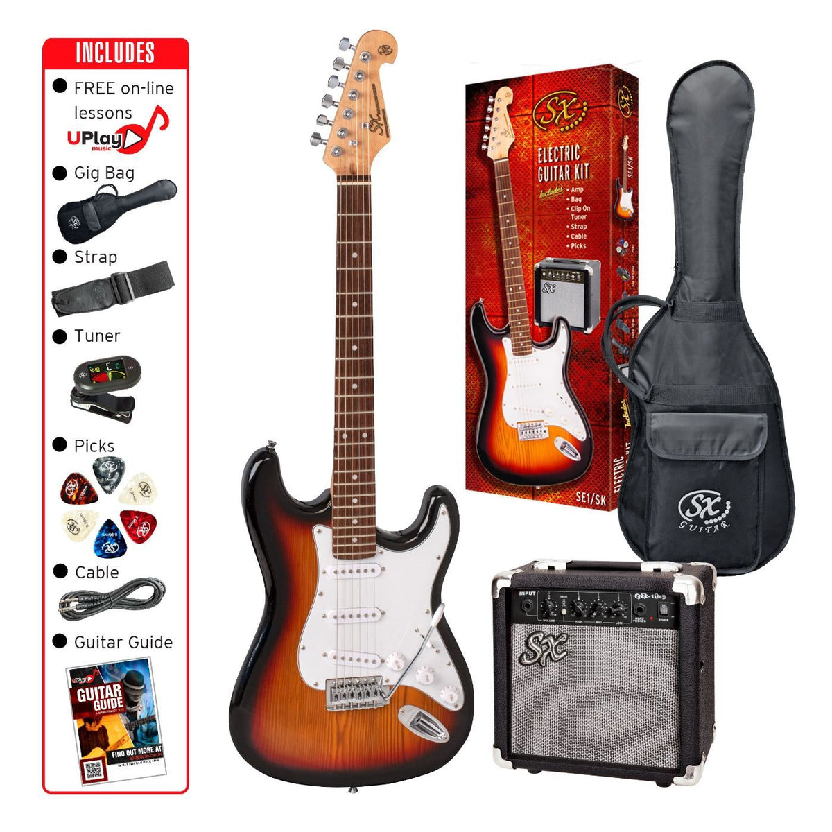 SX 3 Tone Sunburst Electric Guitar Pack-SX-Infinite Music