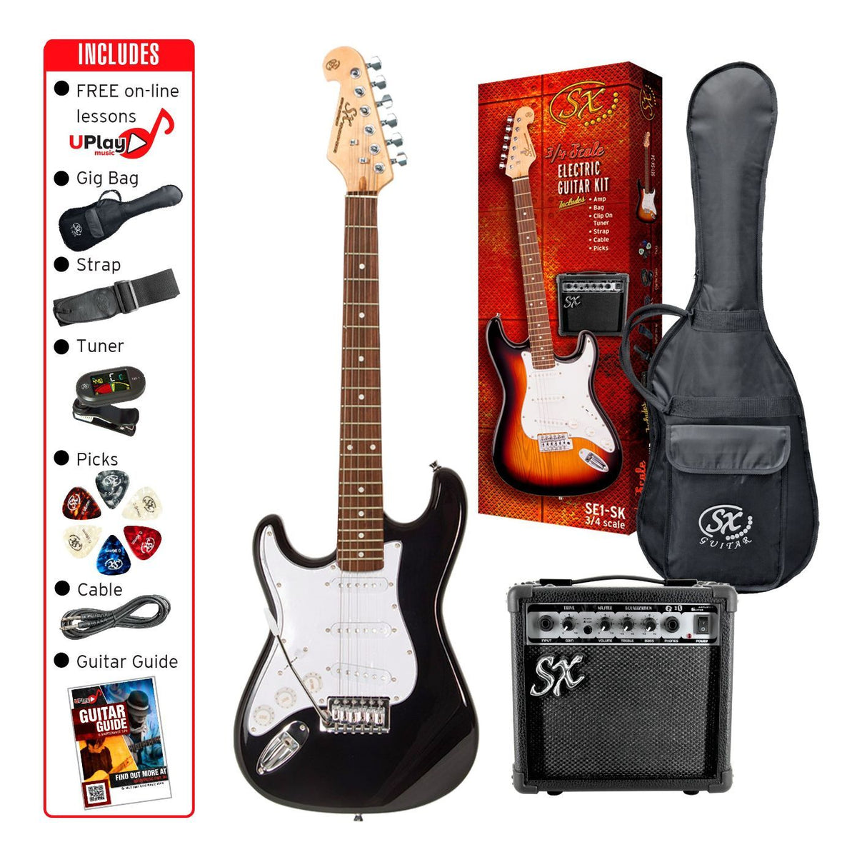 SX 3/4 Black Left Hand Electric Guitar Pack-SX-Infinite Music