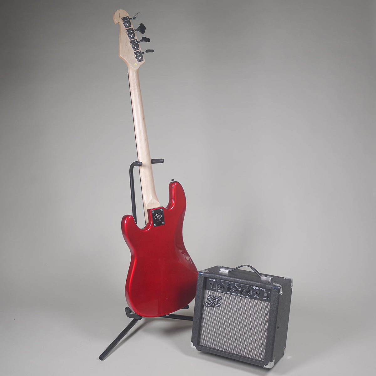 SX PB Style Bass Guitar and Amp Pack - Candy Apple Red-SX-Infinite Music