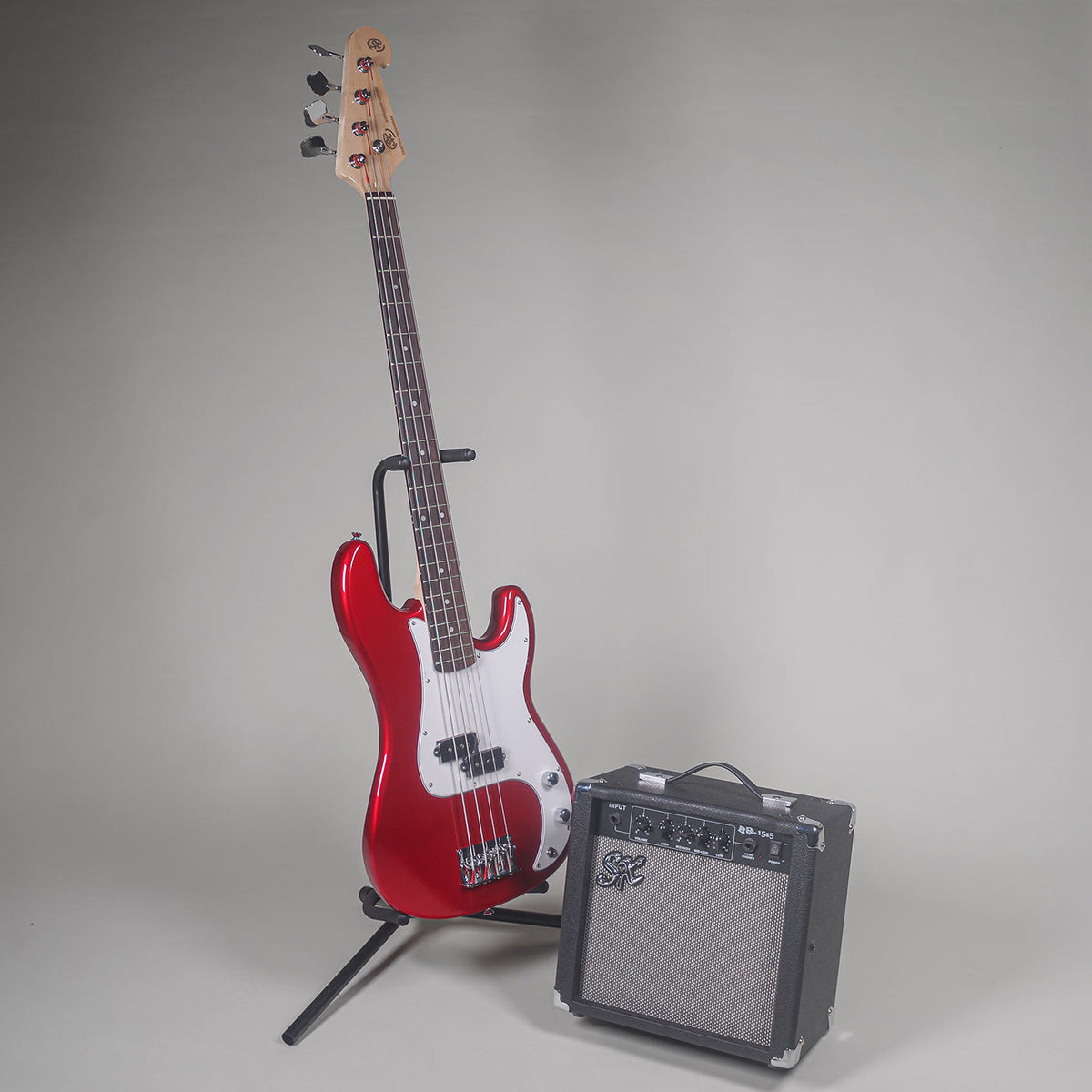 SX PB Style Bass Guitar and Amp Pack - Candy Apple Red-SX-Infinite Music