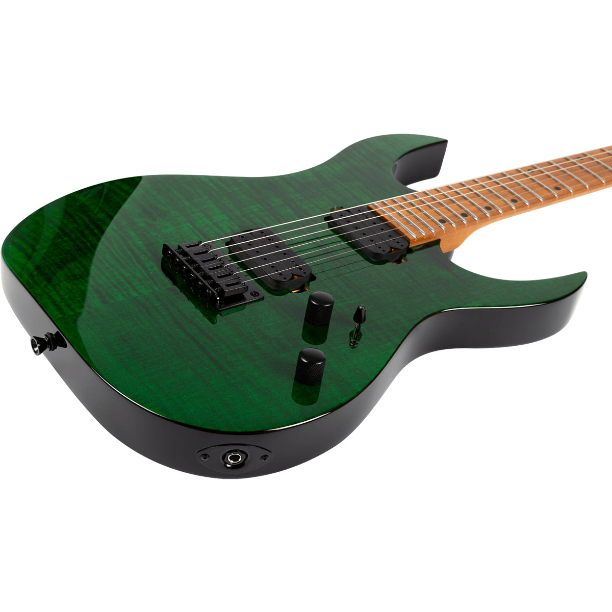 Spira Guitars S-450 TGR Flame Top Electric Guitar, Roasted Maple Neck - Trans Green-Spira-Infinite Music