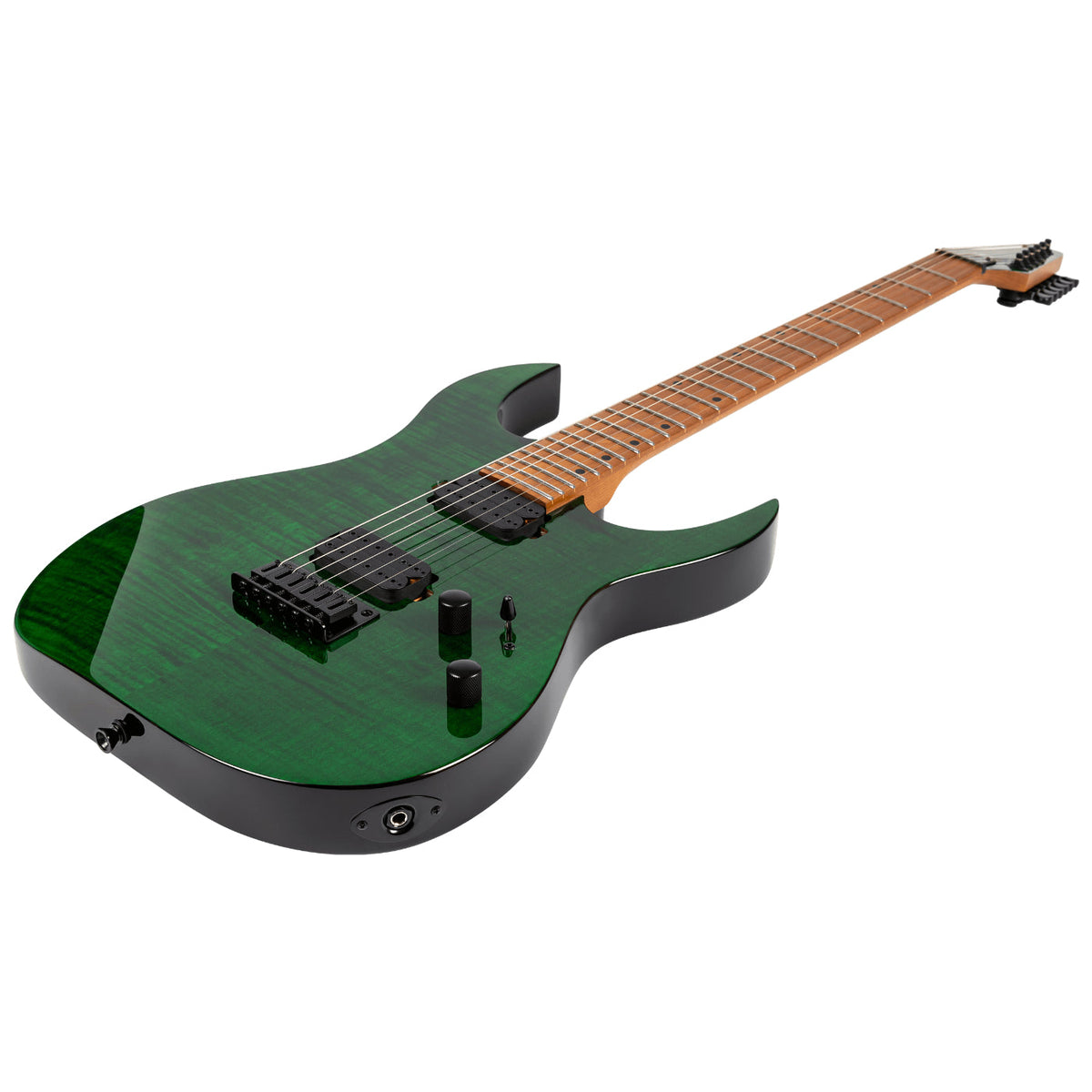 Spira Guitars S-450 TGR Flame Top Electric Guitar, Roasted Maple Neck - Trans Green-Spira-Infinite Music