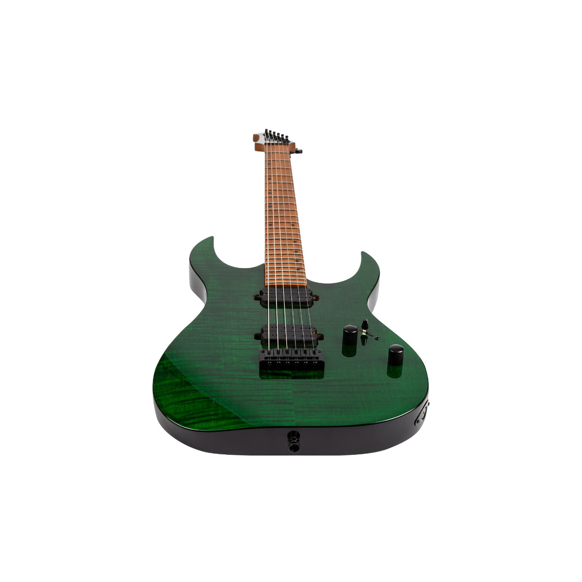 Spira Guitars S-450 TGR Flame Top Electric Guitar, Roasted Maple Neck - Trans Green-Spira-Infinite Music
