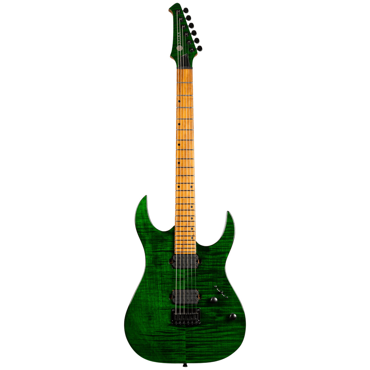 Spira Guitars S-450 TGR Flame Top Electric Guitar, Roasted Maple Neck - Trans Green-Spira-Infinite Music