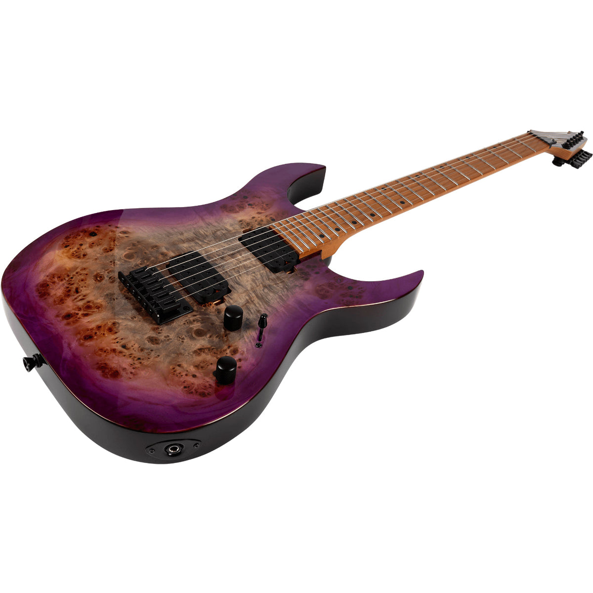 Spira Guitars S-450 TPP Spalted Maple Top Electric Guitar, Roasted Maple Neck - Trans Purple-Spira-Infinite Music