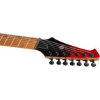 Spira Guitars S-457 TRD 7 STRING Flame Top Electric Guitar, Roasted Maple Neck - Trans Red/Black-Spira-Infinite Music