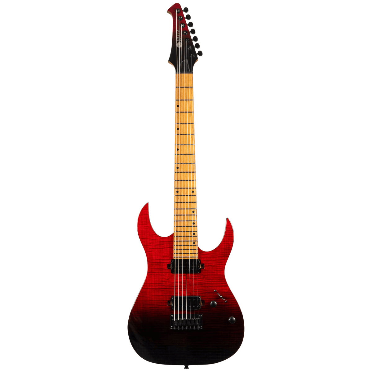 Spira Guitars S-457 TRD 7 STRING Flame Top Electric Guitar, Roasted Maple Neck - Trans Red/Black-Spira-Infinite Music