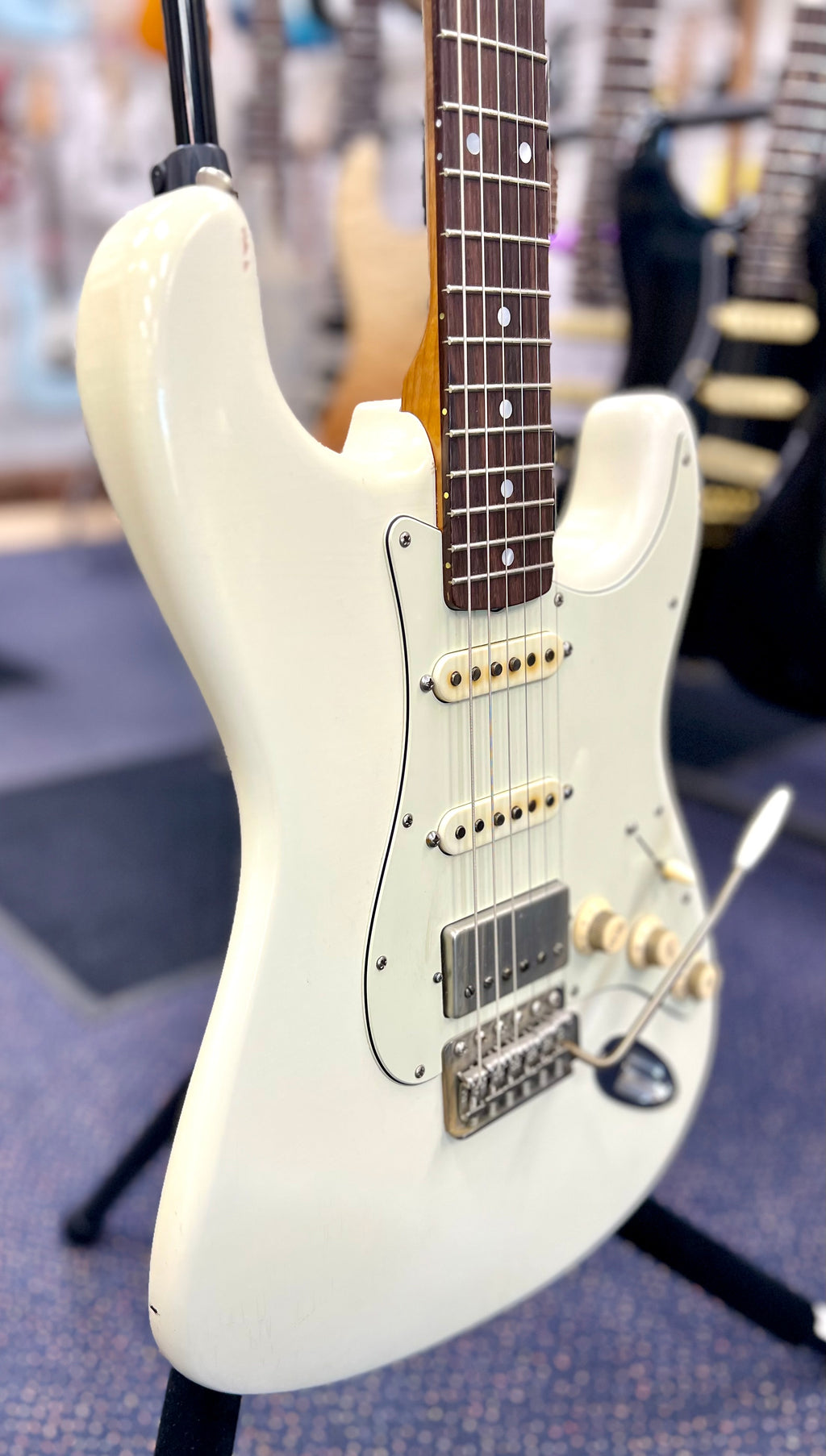 TMG Dover HSS S Style - Olympic White - Flame Maple Neck- RW fingerboard- W/- G&G Hardcase (Pre Owned)-TMG-Infinite Music
