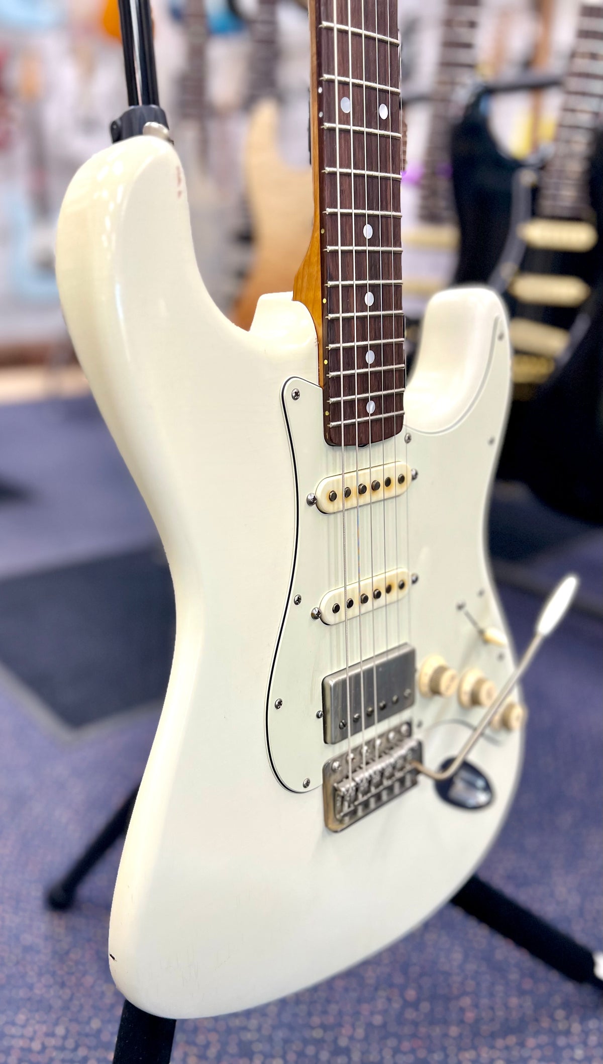 TMG Dover HSS S Style - Olympic White - Flame Maple Neck- RW fingerboard- W/- G&G Hardcase (Pre Owned)-TMG-Infinite Music