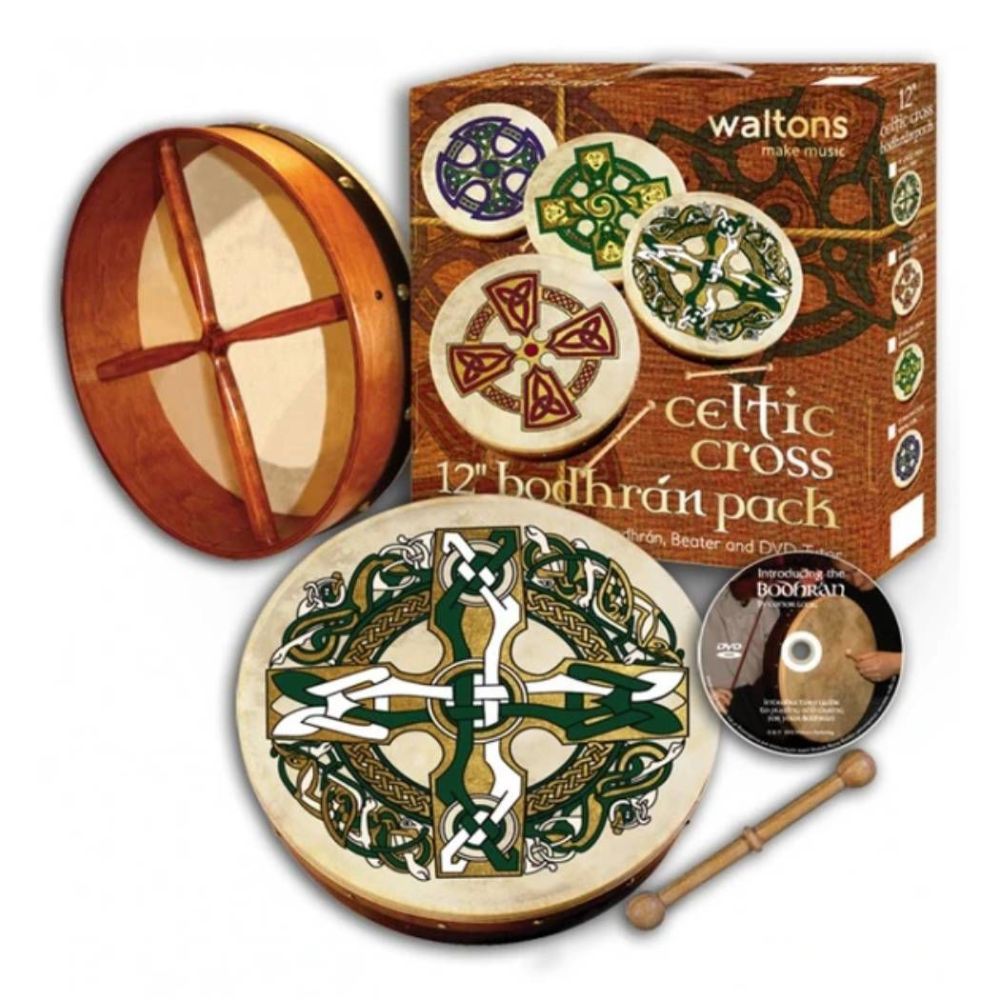 Waltons DWP1932 12" Gaelic Cross Print Bodhran Pack-Waltons-Infinite Music