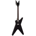 Full front view of the Dean MLX electric guitar in black satin finish, showing the ML-style body shape, two black humbucker pickups, Floyd Rose-style locking tremolo and three control knobs.