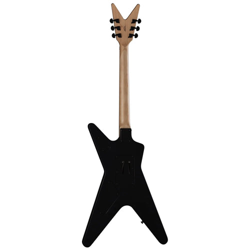 Full rear view showing the natural satin-finished maple neck and the black-finished back of the body with an electronics cavity cover.